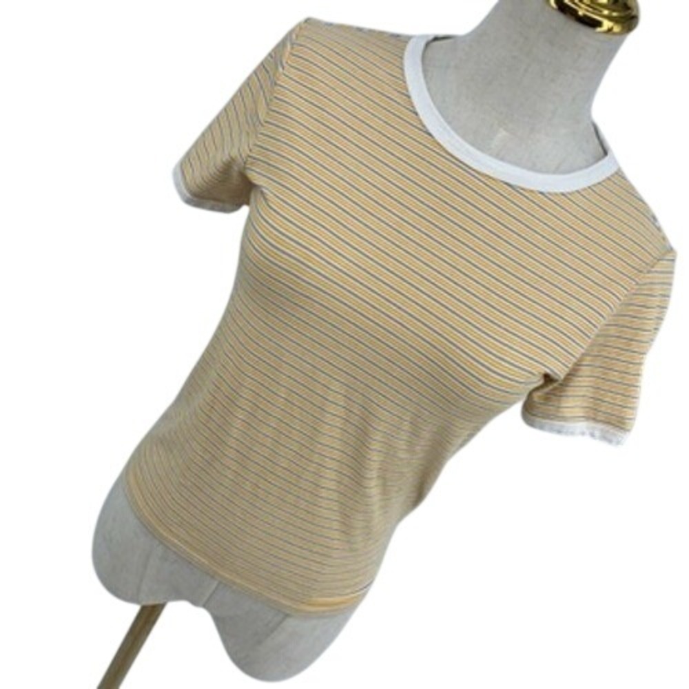 Womens Divided Yellow Striped Ringer Shirt Short Sleeve M 90s Y2K Vintage Style
